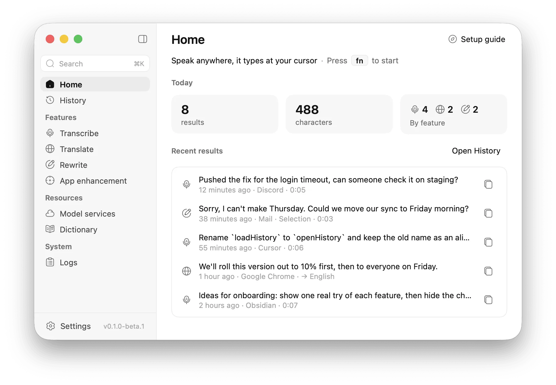 Auralink's Home page with today's results